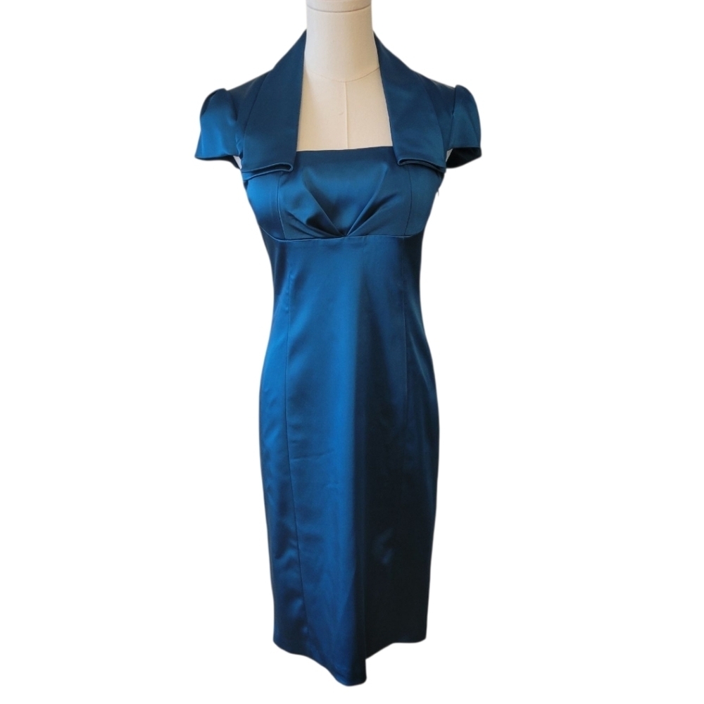 Jax Teal Green Heavy Satin Cocktail‎ Dress Size 2